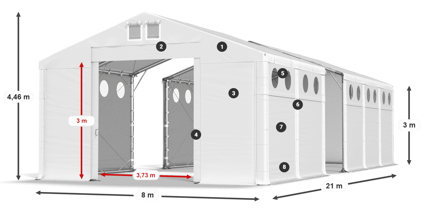 Tető: FR 620 PVC Falak: MS O 580 PVC 3 m jelmagyarázat