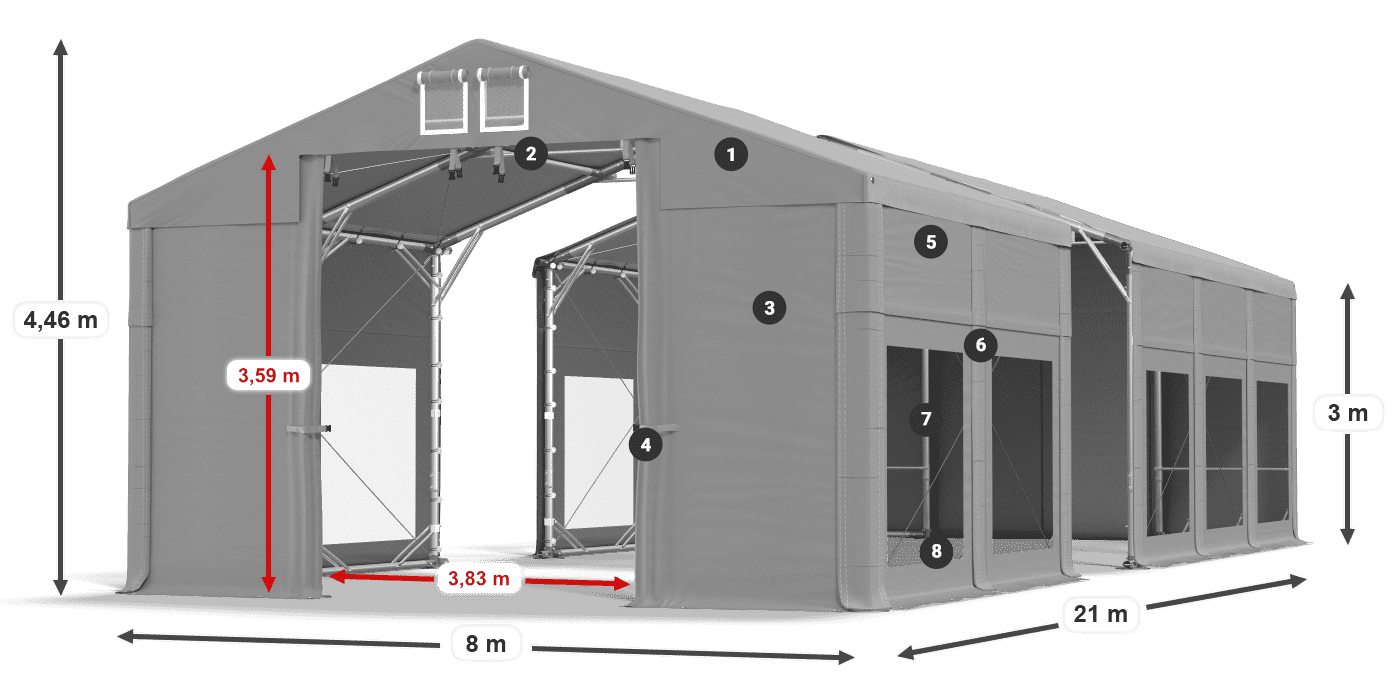 Tető: MS 580 PVC Falak: MS 580 PVC 3 m jelmagyarázat