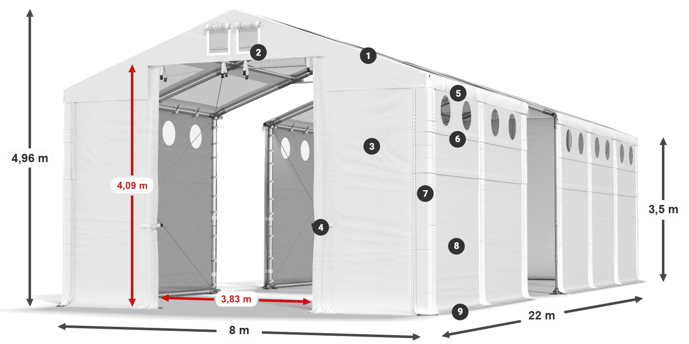 Tető: MS T 580 PVC Falak: SD O 500 PVC 3,5 m jelmagyarázat