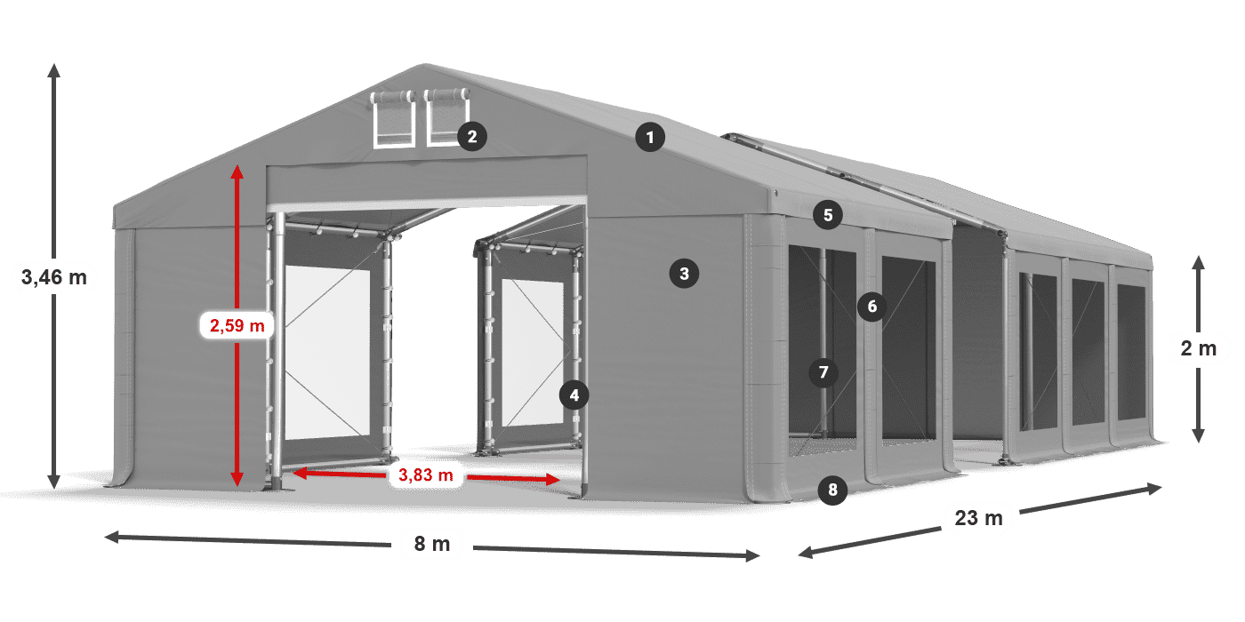 Tető: FR 620 PVC Falak: MS 580 PVC 2 m jelmagyarázat