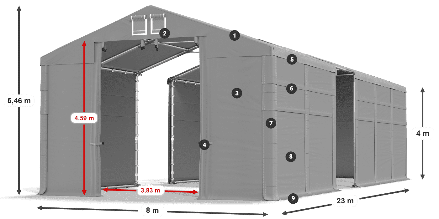 Tető: FR 620 PVC Falak: MS 580 PVC 4 m jelmagyarázat