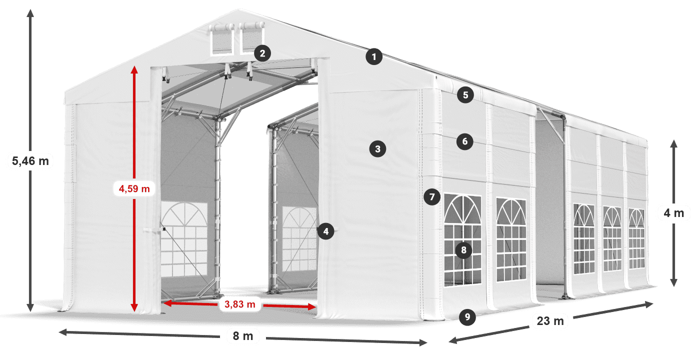 Tető: MS T 580 PVC Falak: FR 620 PVC 4 m jelmagyarázat