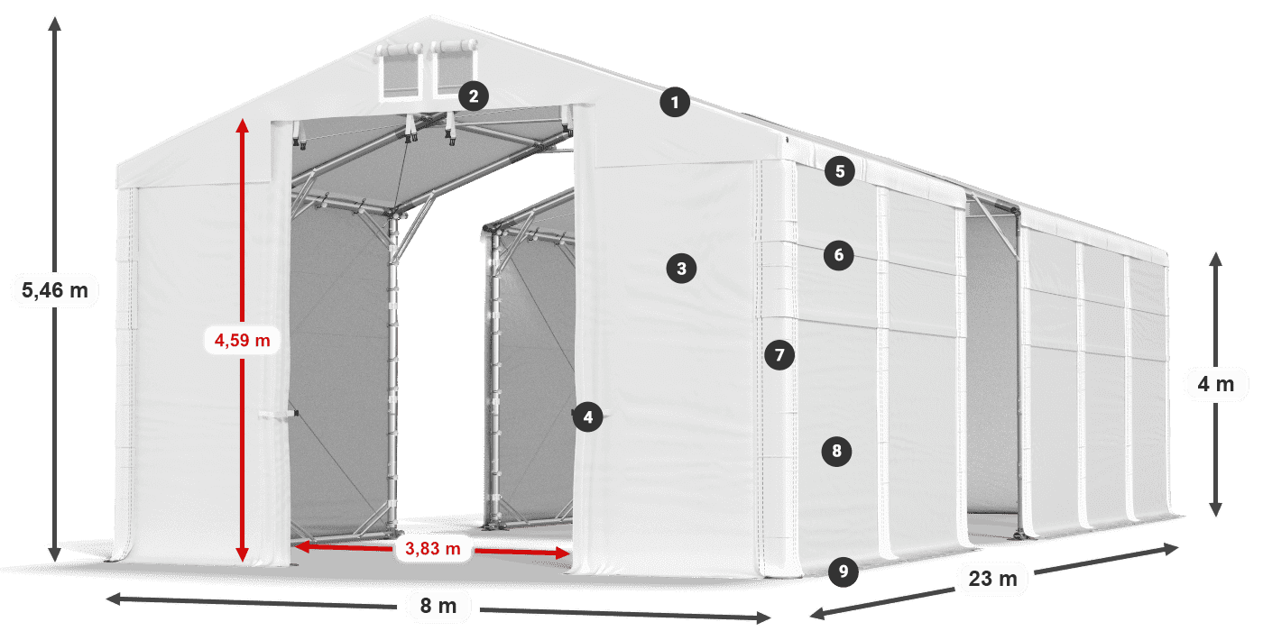 Tető: MS 580 PVC Falak: SD 500 PVC 4 m jelmagyarázat