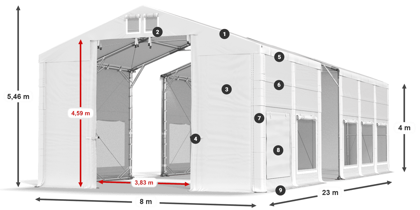 Tető: MS 580 PVC Falak: SD M 500 PVC 4 m jelmagyarázat