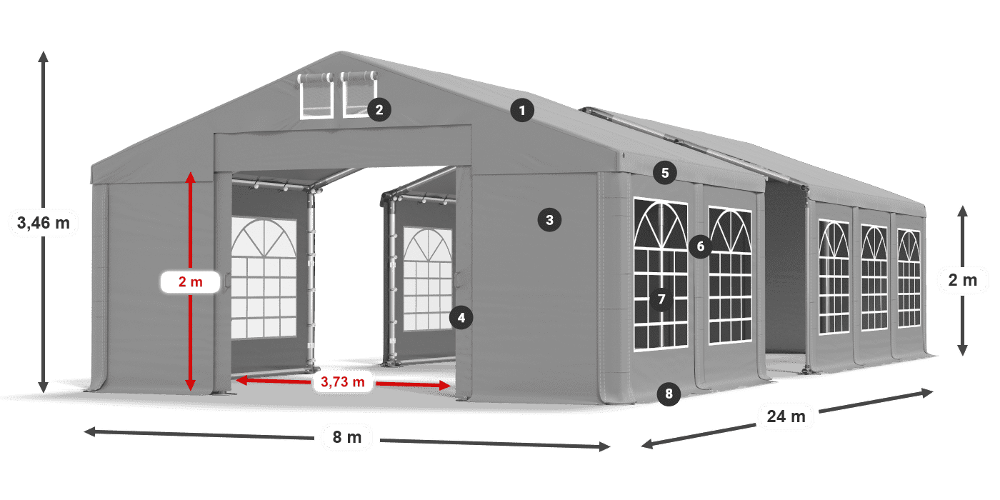 Tető: FR 620 PVC Falak: SD 500 PVC 2 m jelmagyarázat