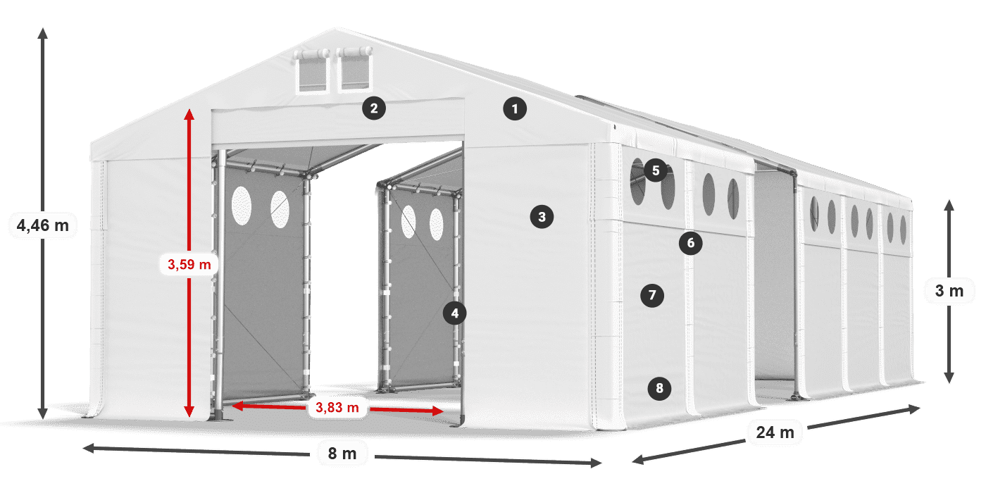 Tető: FR 620 PVC Falak: MS O 580 PVC 3 m jelmagyarázat