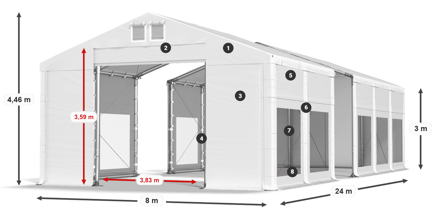 Tető: FR 620 PVC Falak: MS 580 PVC 3 m jelmagyarázat
