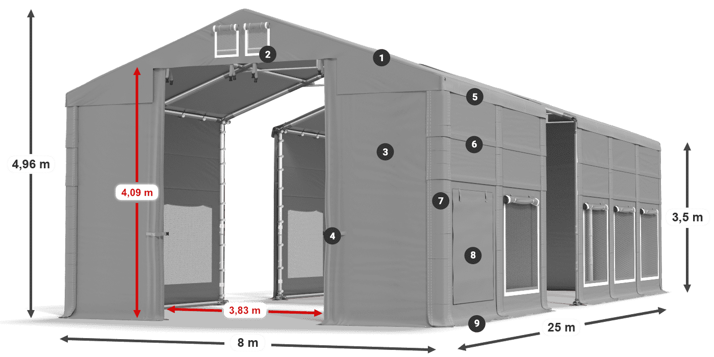 Tető: MS 580 PVC Falak: SD M 500 PVC 3,5 m jelmagyarázat