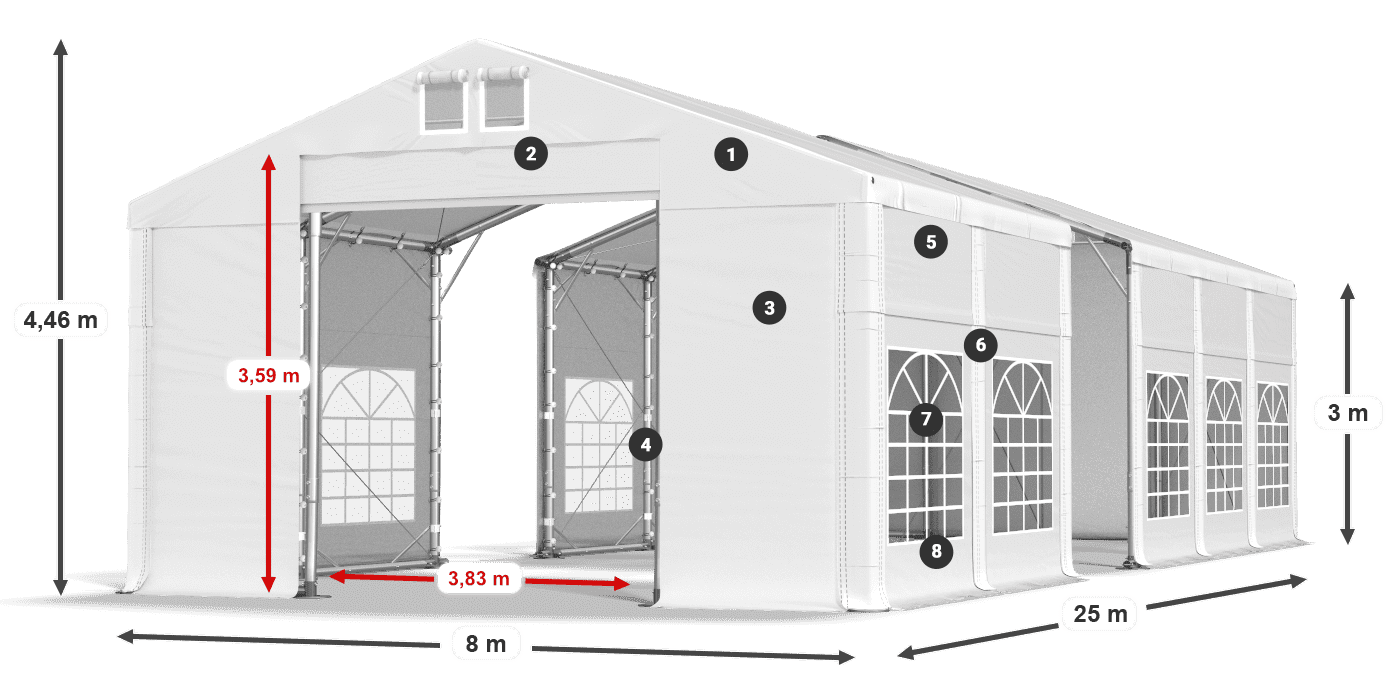 Tető: MS 580 PVC Falak: FR 620 PVC 3 m jelmagyarázat