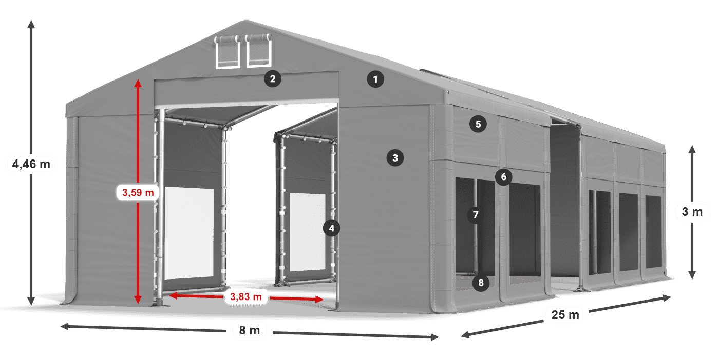 Tető: MS 580 PVC Falak: MS 580 PVC 3 m jelmagyarázat