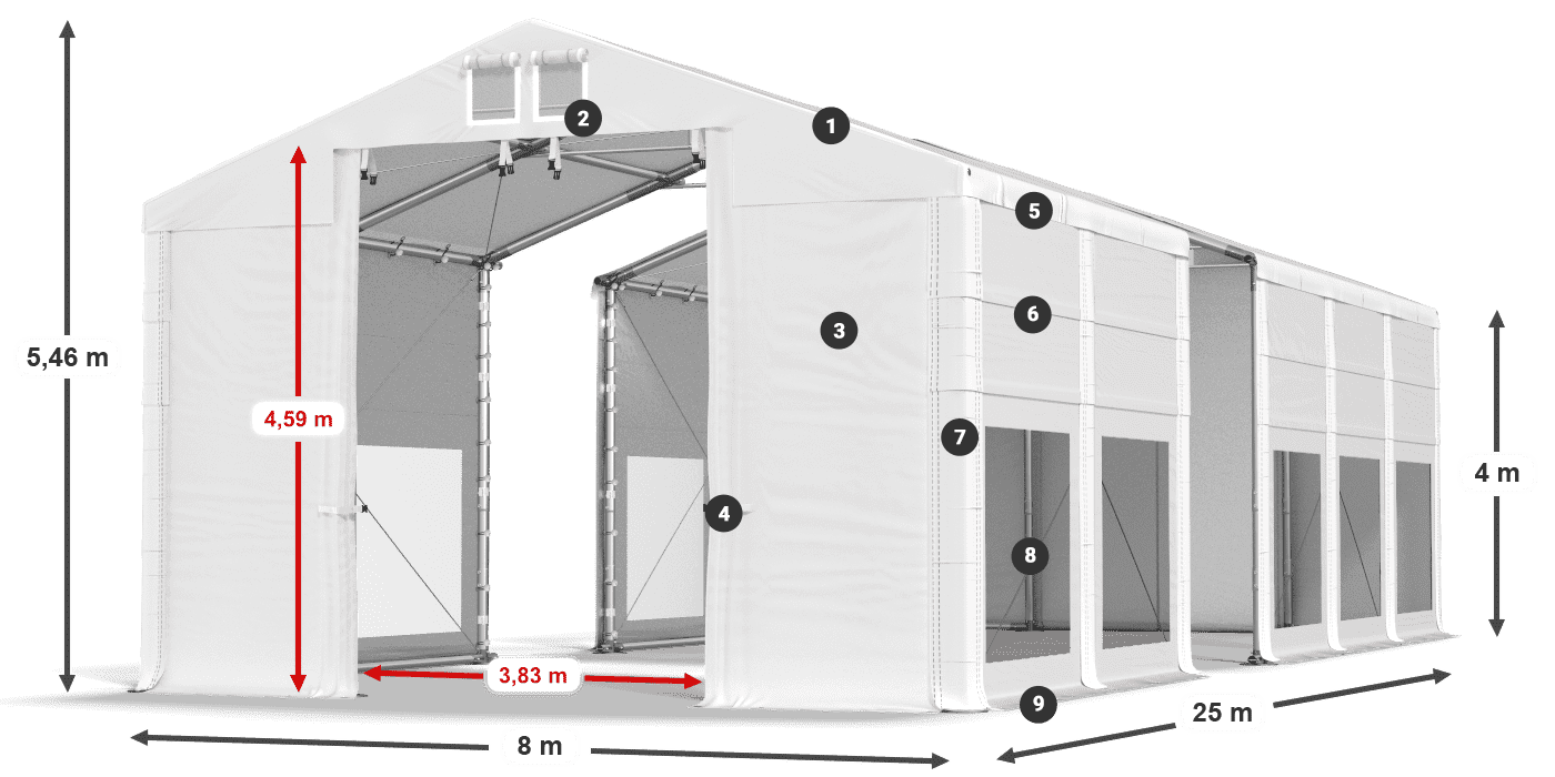 Tető: MS 580 PVC Falak: MS 580 PVC 4 m jelmagyarázat