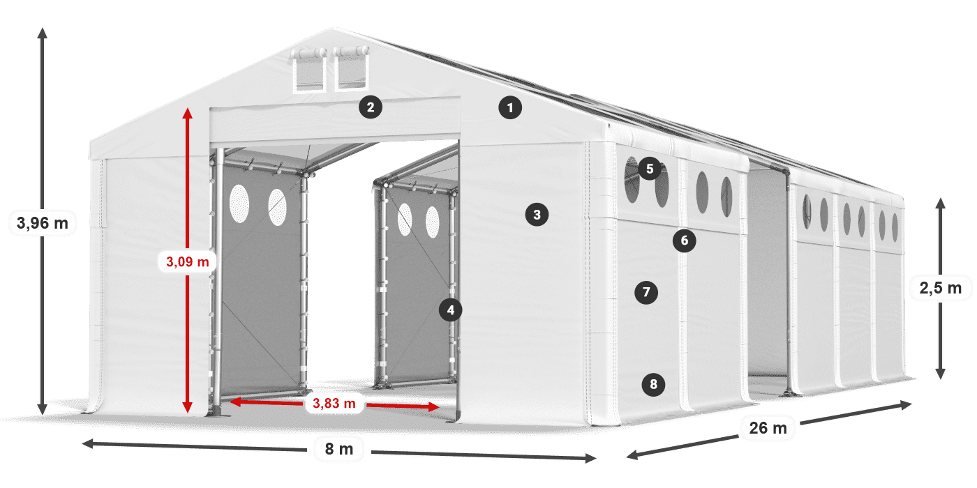 Tető: MS T 580 PVC Falak: SD O 500 PVC 2,5 m jelmagyarázat