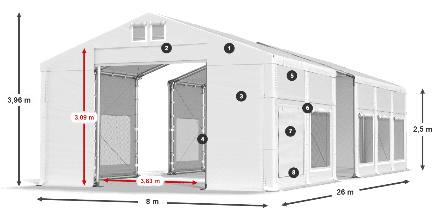 Tető: MS 580 PVC Falak: SD M 500 PVC 2,5 m jelmagyarázat