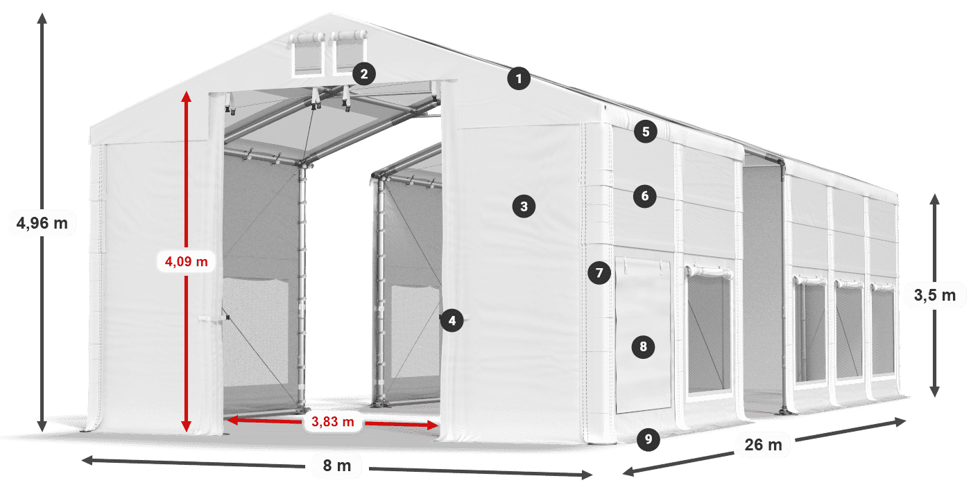Tető: MS T 580 PVC Falak: SD M 500 PVC 2,5 m jelmagyarázat