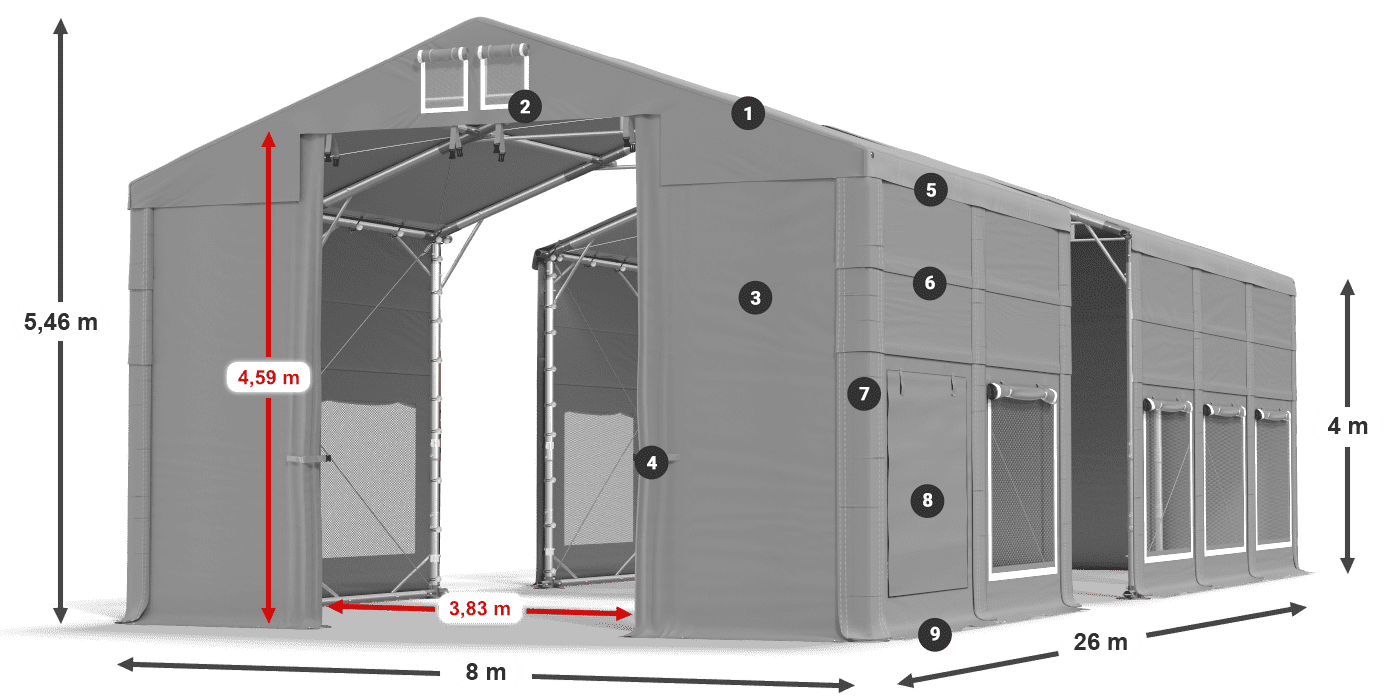 Tető: FR 620 PVC Falak: SD 500 PVC 4 m jelmagyarázat