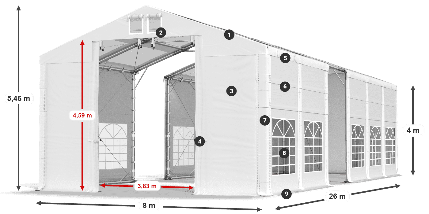 Tető: MS T 580 PVC Falak: SD 500 I PVC 4 m jelmagyarázat