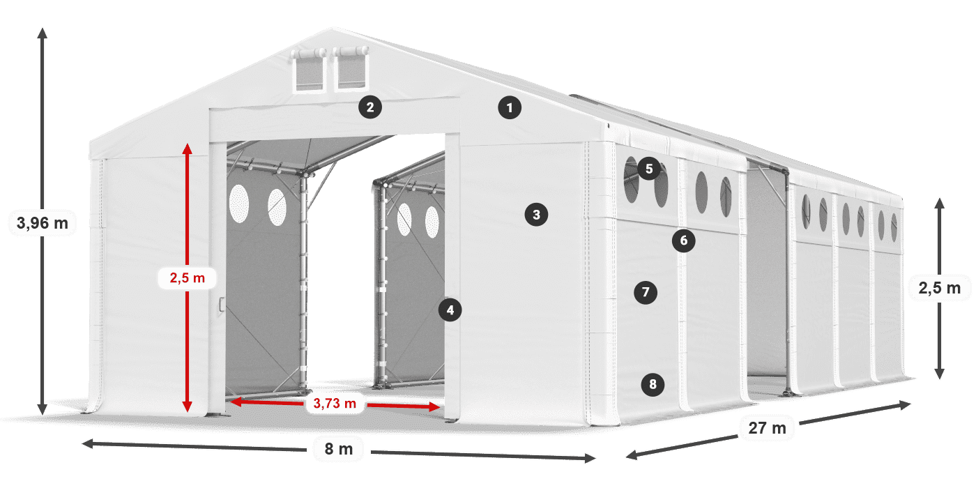 Tető: FR 620 PVC Falak: SD O 500 PVC 2,5 m jelmagyarázat