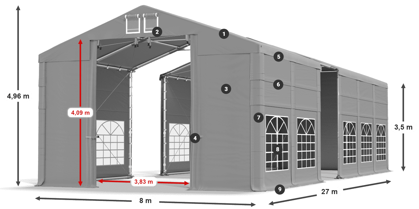 Tető: FR 620 PVC Falak: SD 500 PVC 3,5 m jelmagyarázat