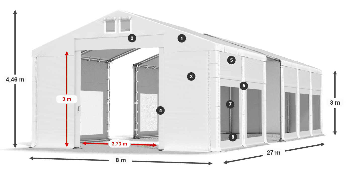 Tető: MS 580 PVC Falak: MS 580 PVC 3 m jelmagyarázat