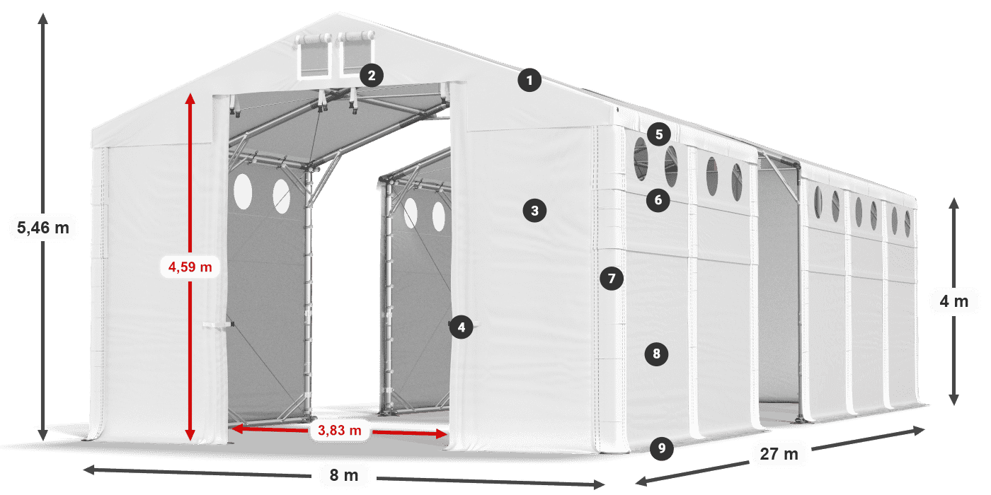 Tető: FR 620 PVC Falak: SD O 500 PVC 4 m jelmagyarázat