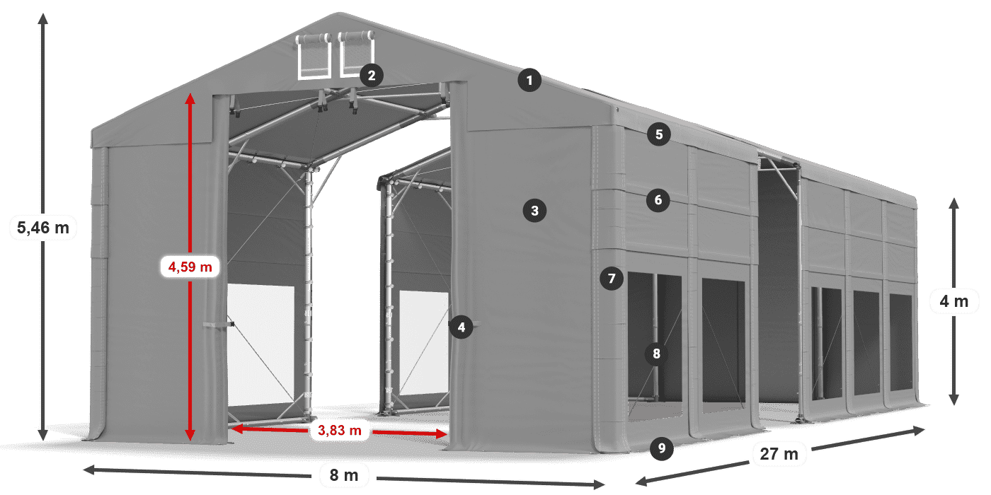 Tető: MS 580 PVC Falak: MS 580 PVC 4 m jelmagyarázat