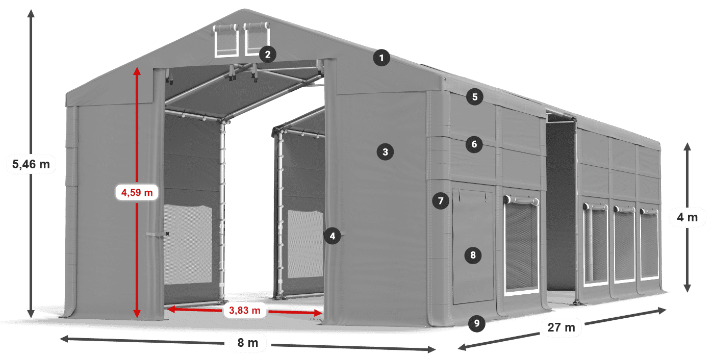 Tető: MS 580 PVC Falak: SD M 500 PVC 4 m jelmagyarázat