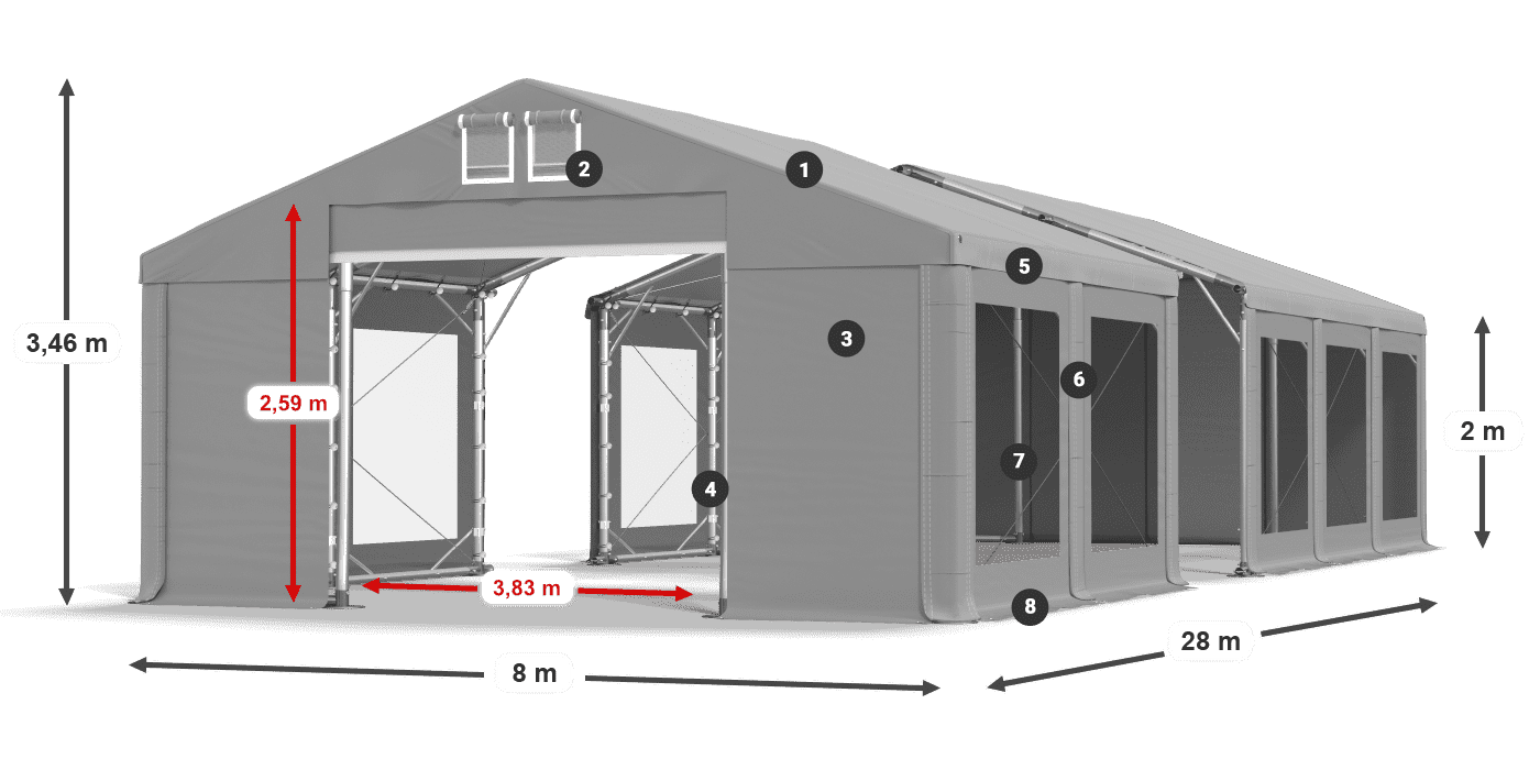 Tető: MS 580 PVC Falak: MS 580 PVC 2 m jelmagyarázat