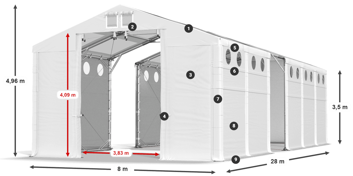 Tető: MS T 580 PVC Falak: SD O 500 PVC 3,5 m jelmagyarázat