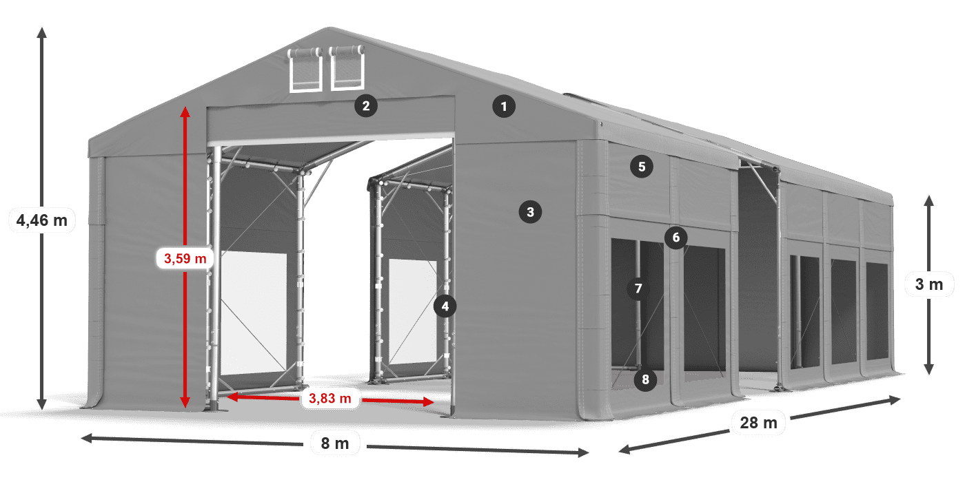 Tető: FR 620 PVC Falak: MS 580 PVC 3 m jelmagyarázat