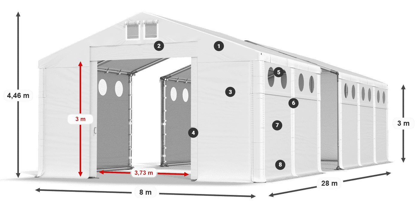 Tető: FR 620 PVC Falak: MS O 580 PVC 3 m jelmagyarázat