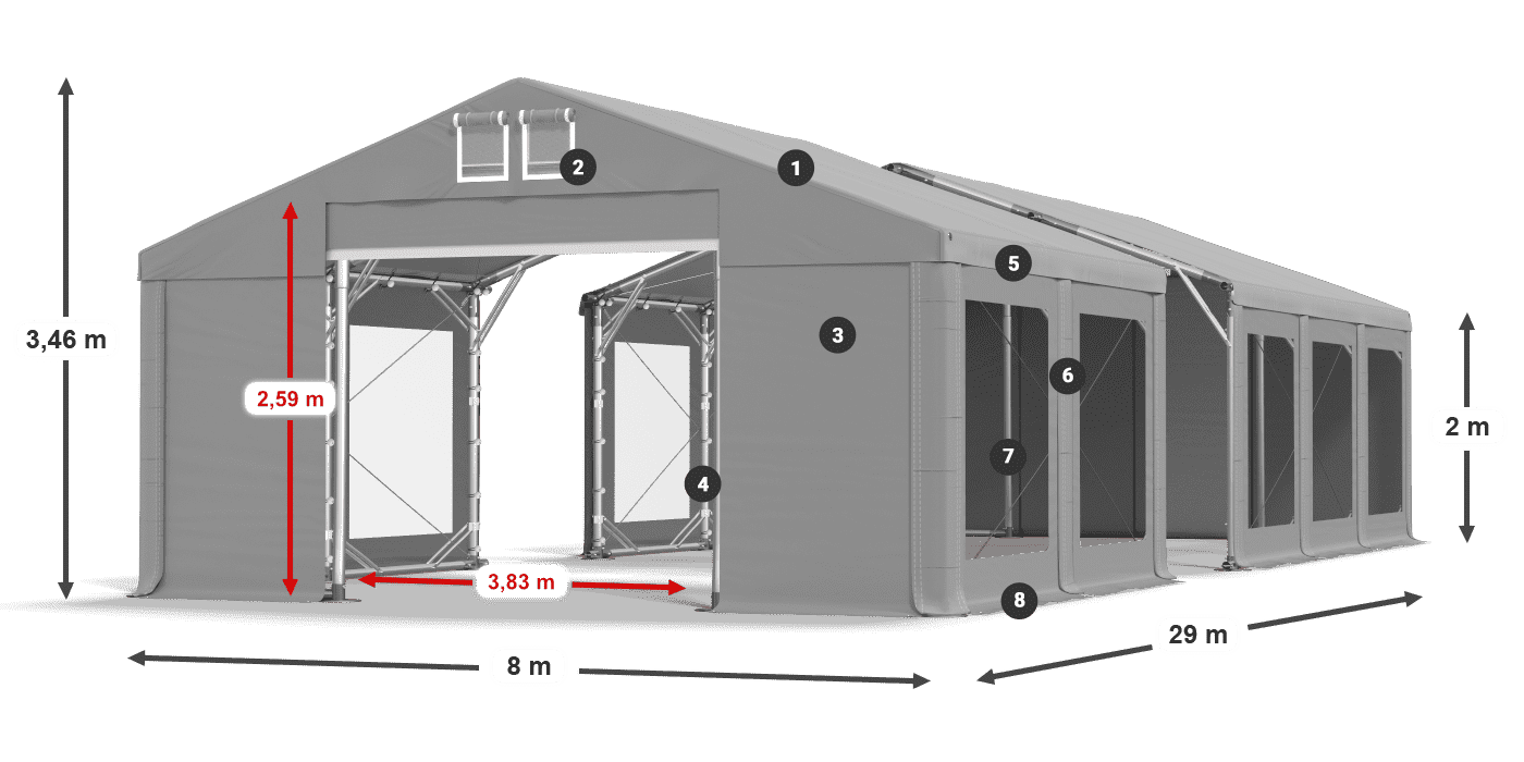 Tető: FR 620 PVC Falak: MS 580 PVC 2 m jelmagyarázat
