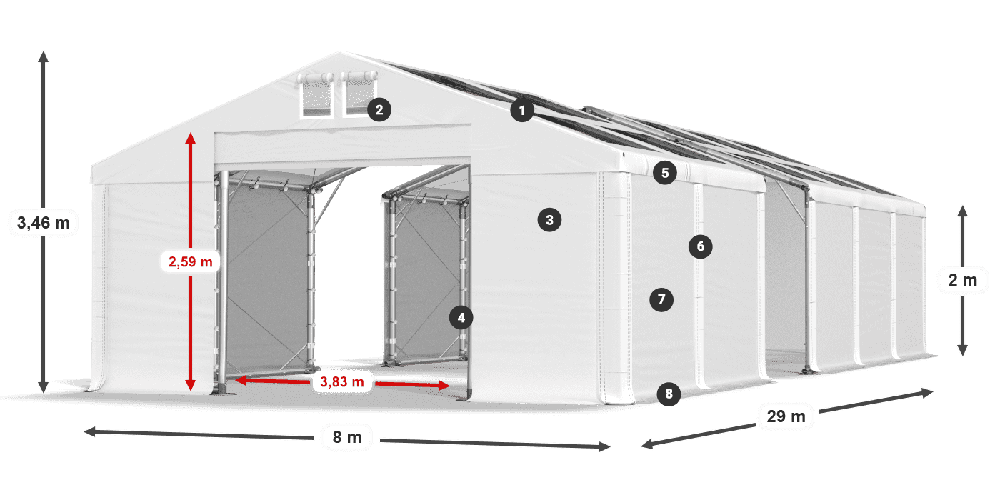 Tető: MS T 580 PVC Falak: FR 620 PVC 2 m jelmagyarázat