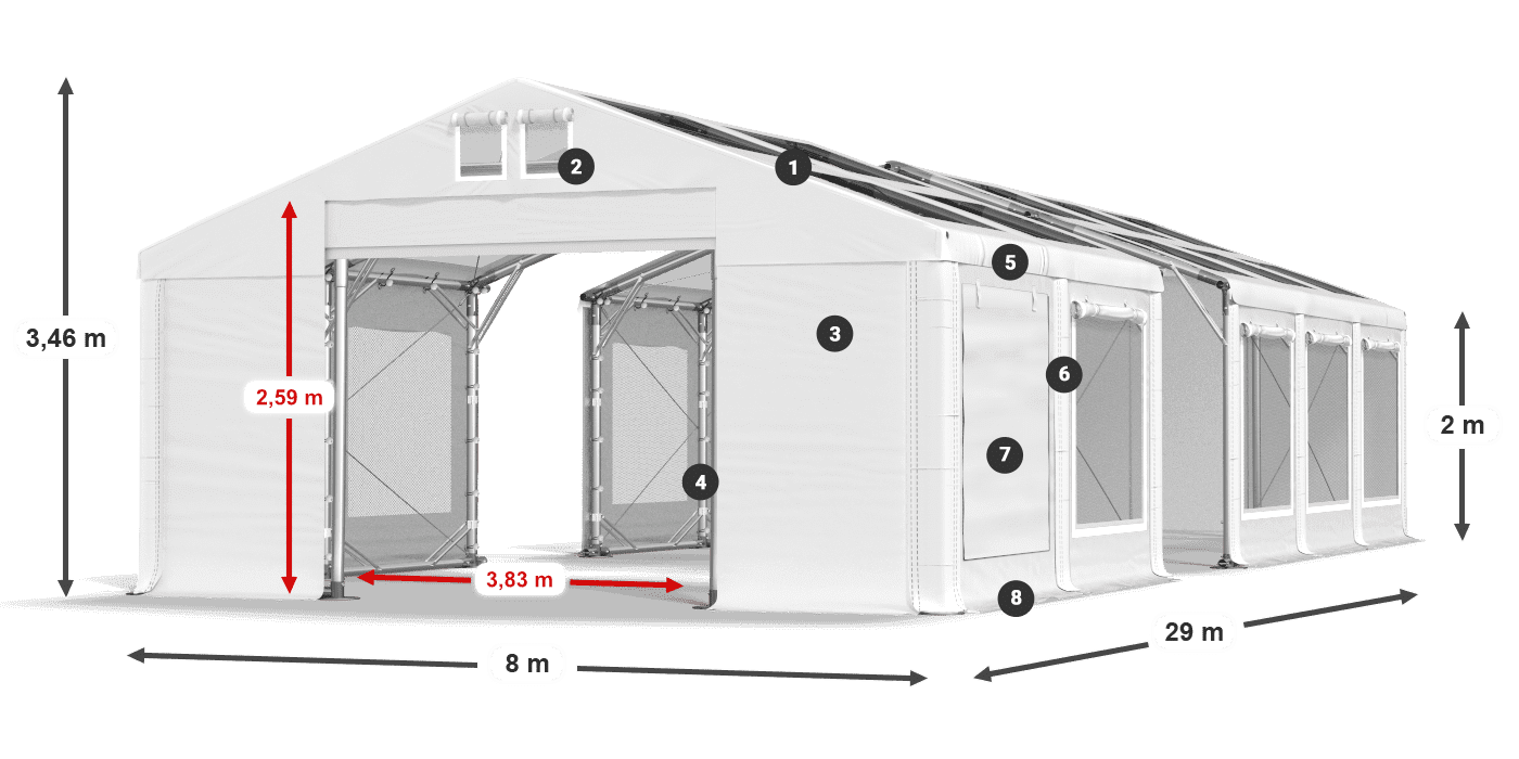 Tető: MS T 580 PVC Falak: SDM 500 PVC 2 m jelmagyarázat