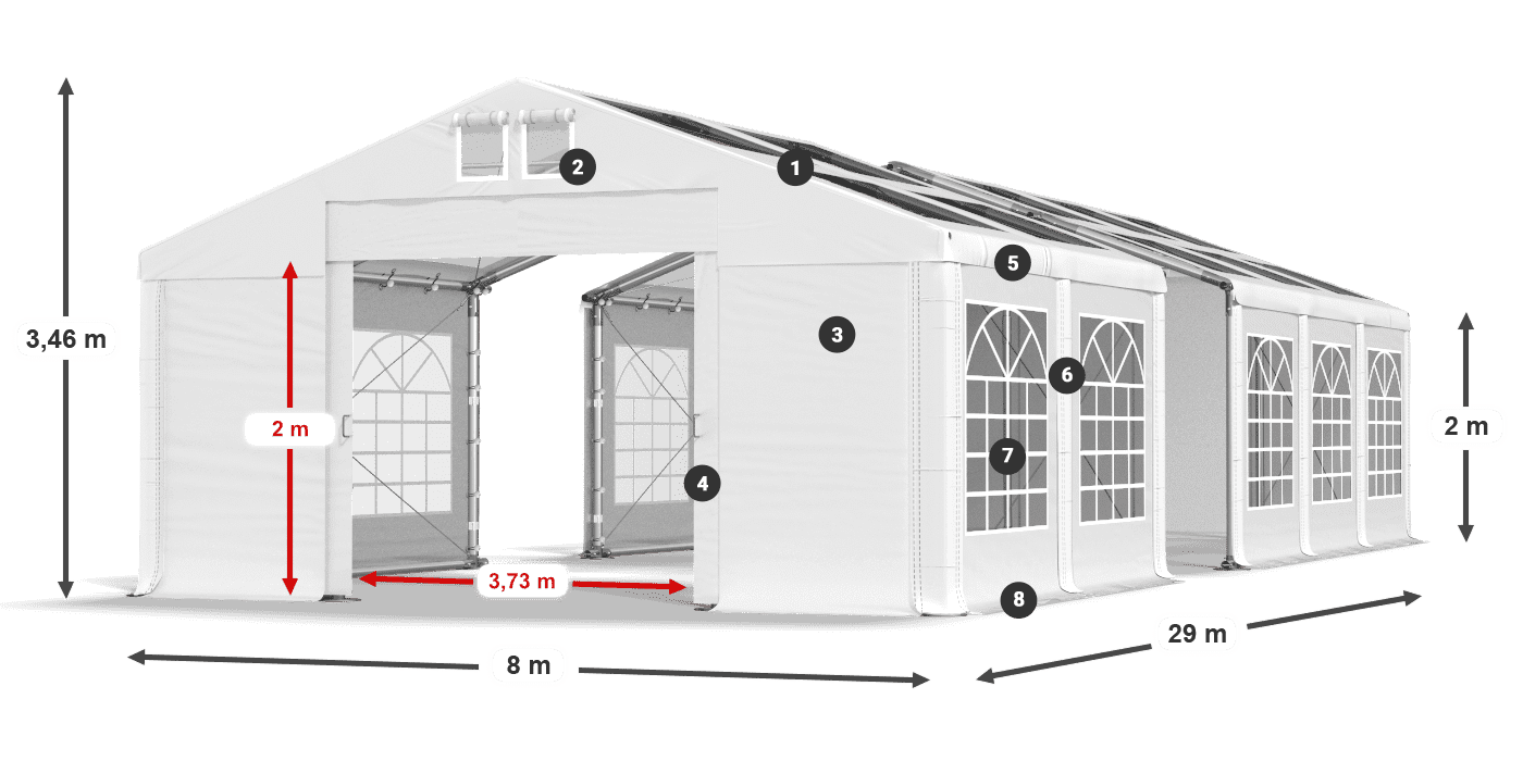 Tető: MS 580 PVC Falak: SD 500 PVC 2 m jelmagyarázat