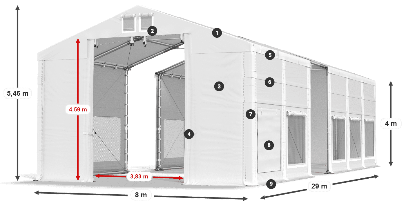 Tető: MS 580 PVC Falak: SD M 500 PVC 4 m jelmagyarázat