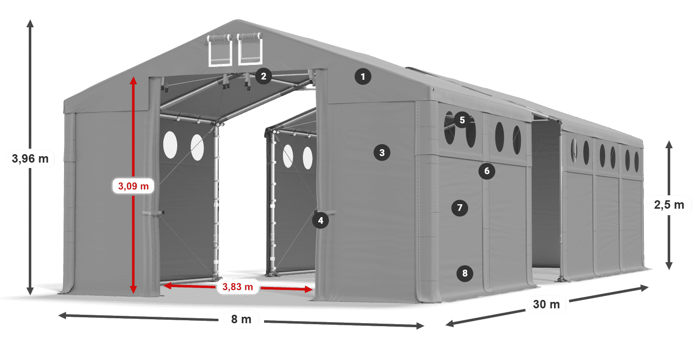 Tető: FR 620 PVC Falak: MS O 580 PVC 2,5 m jelmagyarázat