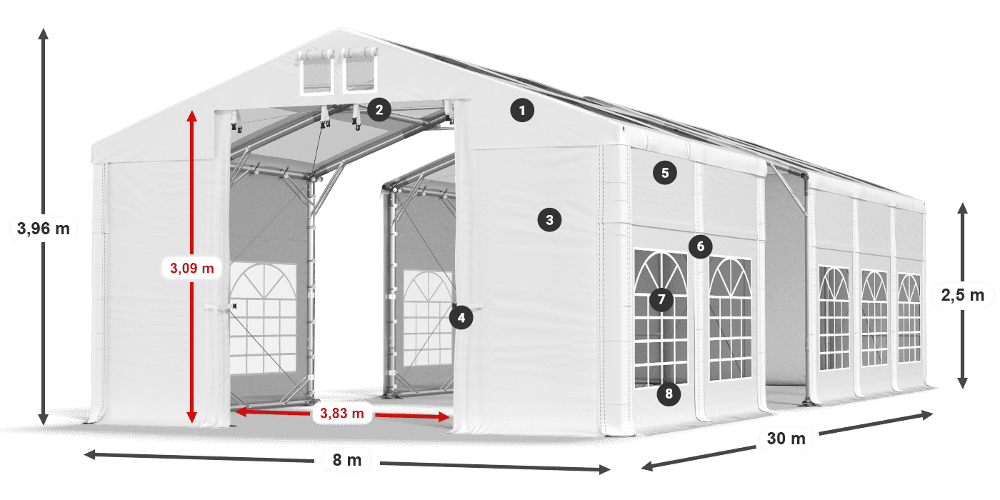 Tető: MS 580 PVC Falak: SD 500 PVC 2,5 m jelmagyarázat