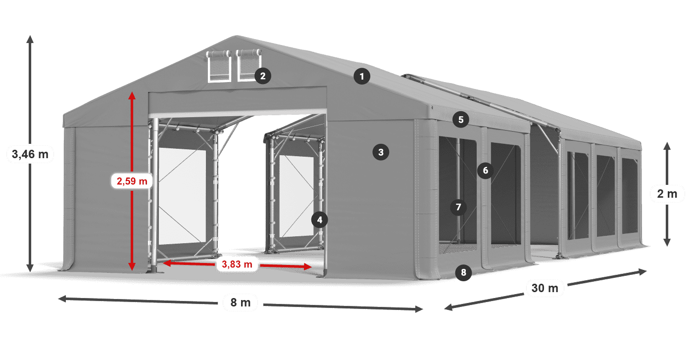 Tető: FR 620 PVC Falak: MS 580 PVC 2 m jelmagyarázat