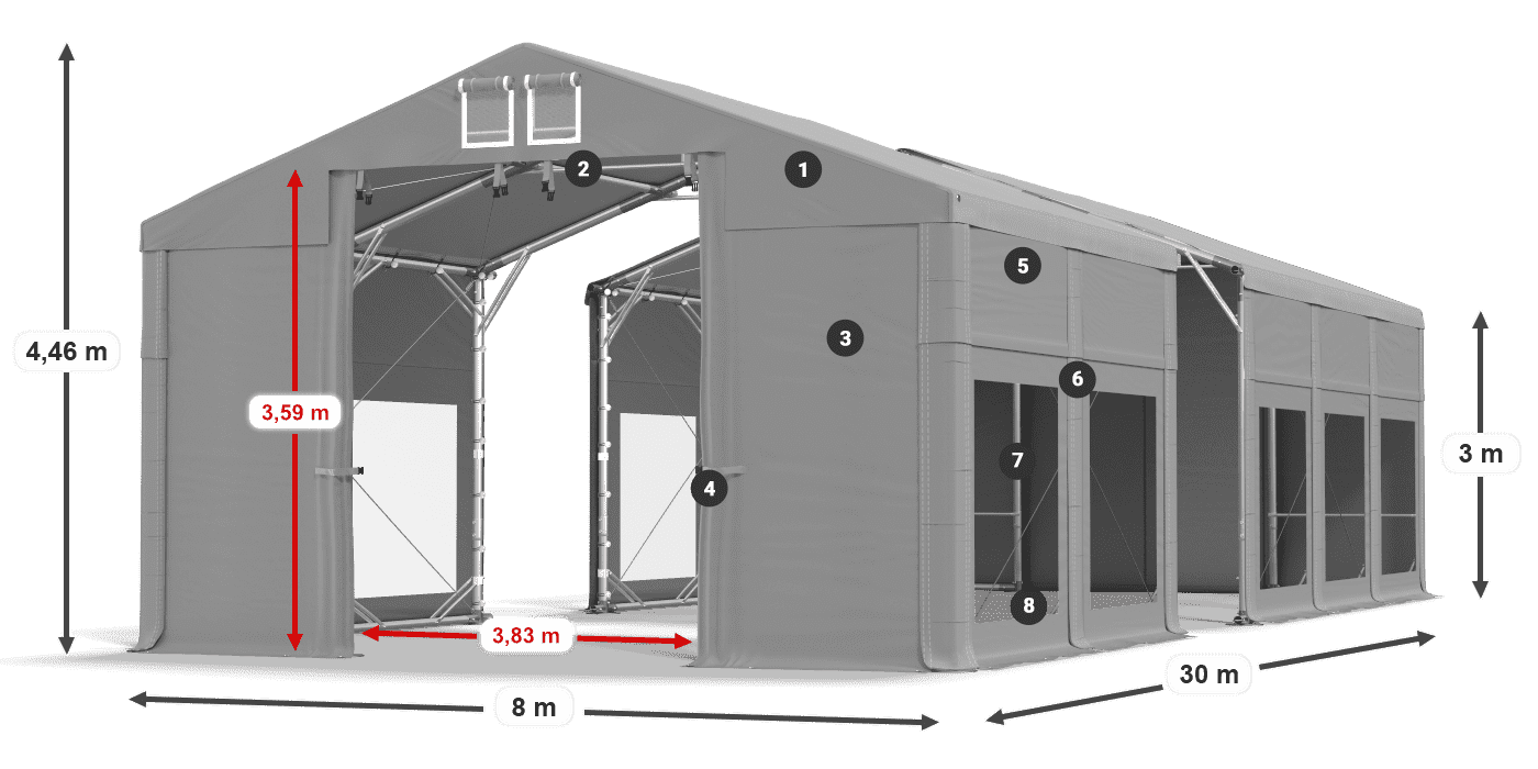 Tető: MS 580 PVC Falak: MS 580 PVC 3 m jelmagyarázat