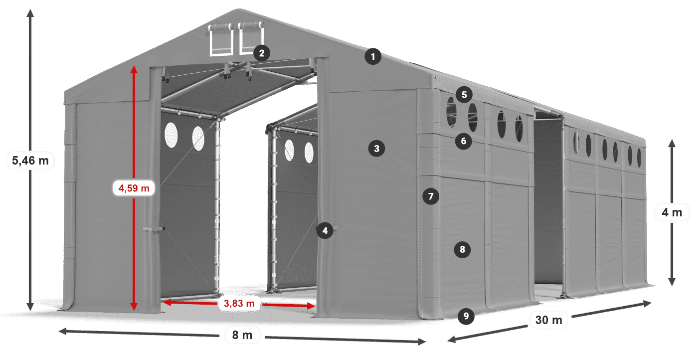 Tető: FR 620 PVC Falak: SD O 500 PVC 4 m jelmagyarázat