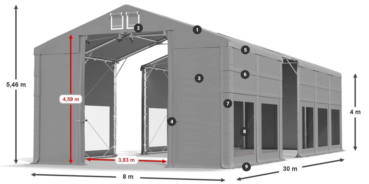 Tető: MS 580 PVC Falak: MS 580 PVC 4 m jelmagyarázat