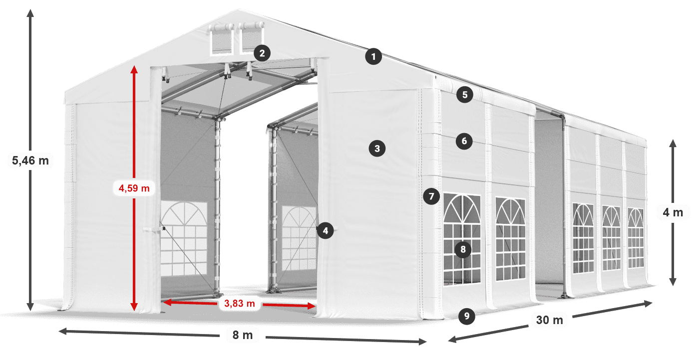 Tető: MS T 580 PVC Falak: SD 500 I PVC 4 m jelmagyarázat