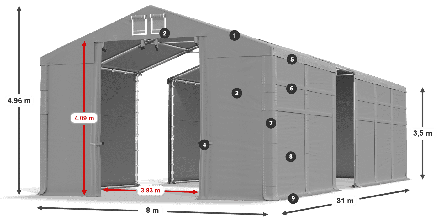 Tető: FR 620 PVC Falak: MS 580 PVC 3,5 m jelmagyarázat