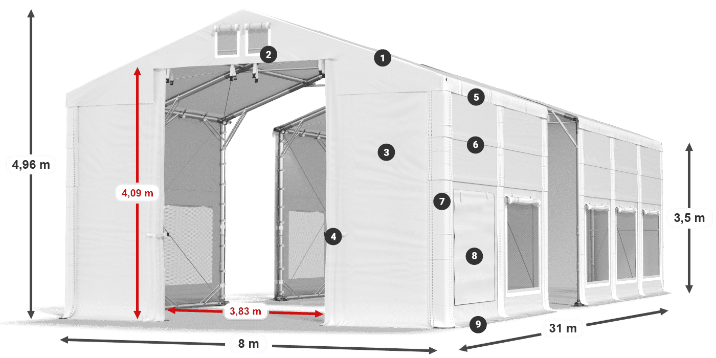 Tető: FR 620 PVC Falak: SD 500 PVC 3,5 m jelmagyarázat