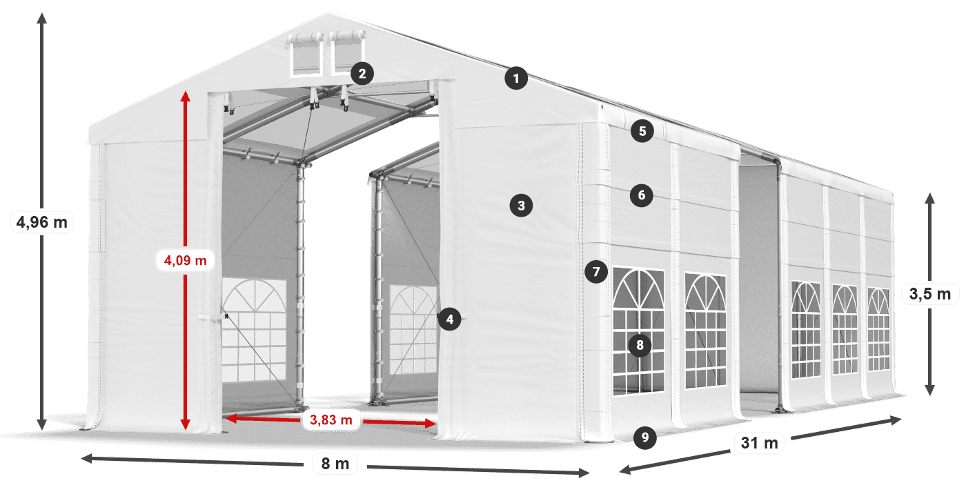 Tető: MS T 580 PVC Falak: SD 500 I PVC 3,5 m jelmagyarázat