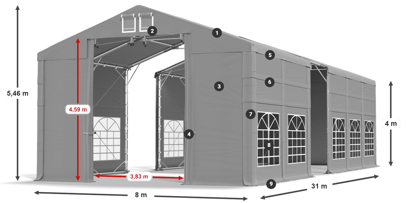 Tető: FR 620 PVC Falak: SD 500 PVC 4 m jelmagyarázat