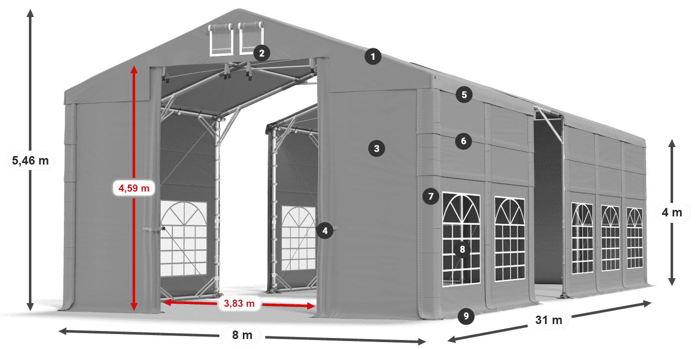 Tető: FR 620 PVC Falak: SD 500 PVC 4 m jelmagyarázat