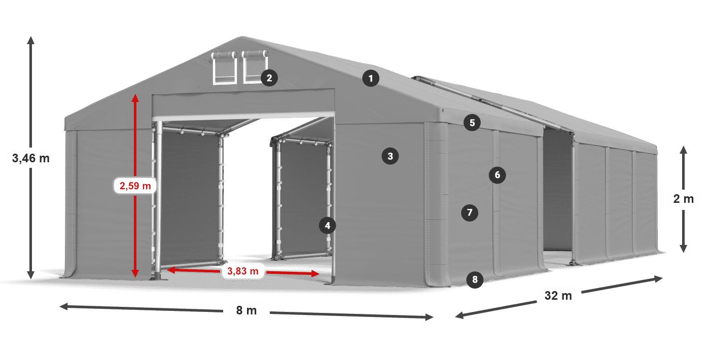 Tető: MS 580 PVC Falak: SD 500 PVC 2 m jelmagyarázat