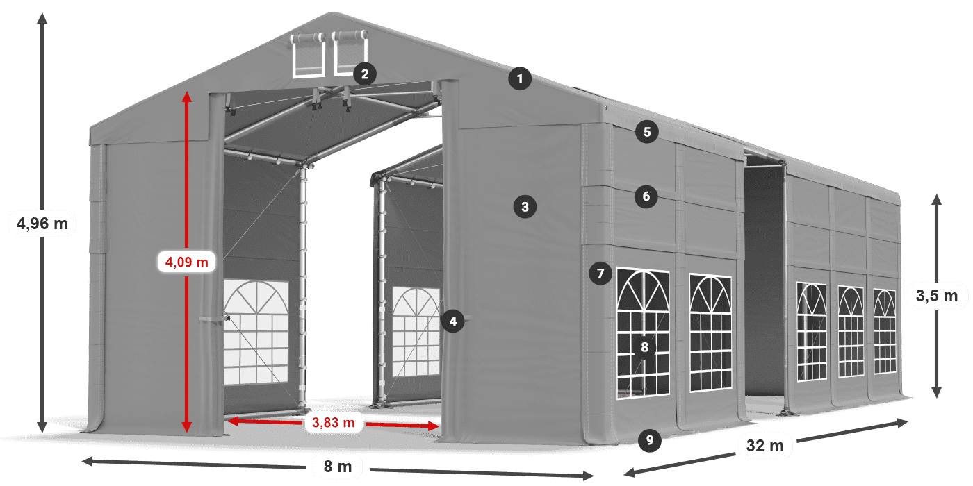 Tető: FR 620 PVC Falak: SD 500 PVC 3,5 m jelmagyarázat