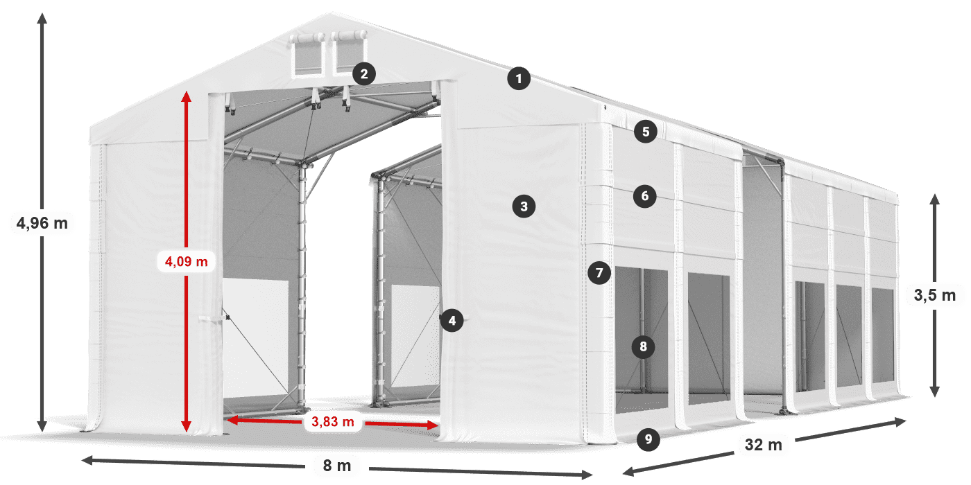 Tető: MS 580 PVC Falak: MS 580 PVC 3,5 m jelmagyarázat